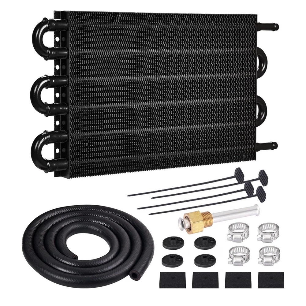 EVIL ENERGY 5/16 in Transmission Oil Cooler Kit 6 Pass Black Aluminum Cooler
